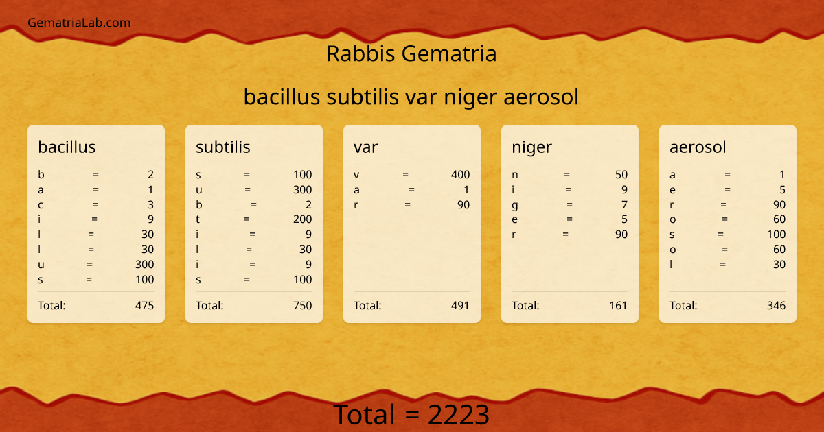 bacillus subtilis var niger aerosol in rabbis Gematria